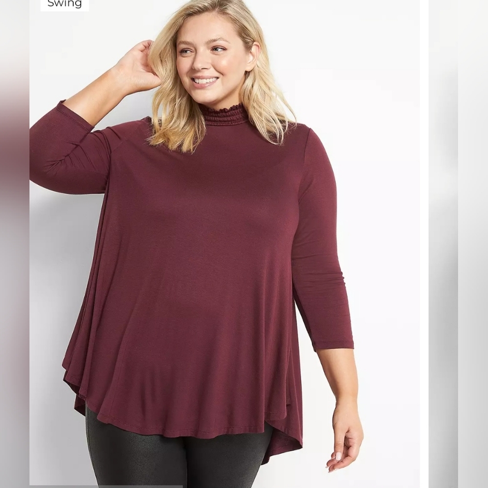 Burgandy Mock Neck Tunic Swing Top